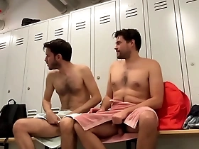 Public gym tryst: risk-taking bareback boy on boy action in the locker room