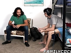 A nerdy gay teenager has a threesome with his stepfather and stepmother.