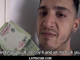 Straight Latino guy gets paid to make gay porn video in POV style.