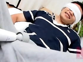 Sensitive skin on an 18-year-old Asian man makes him feel every touch on his erect penis.