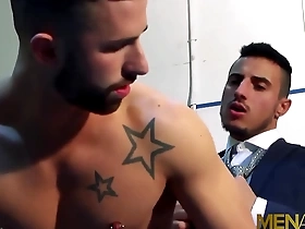 Gay businessman gets some anal action at the office with jock co-worker.