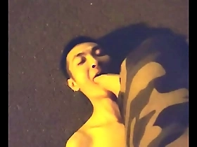 Gay BDSM action on a night drive with an Asian couple