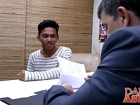 Young Asian twink gets promoted by his horny boss with a big cock