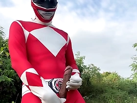 Thai Power Ranger masturbates outdoors