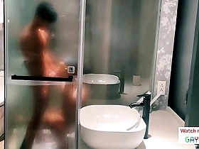 One Vietnamese man’s solo pleasure with two bisexual hunks in a bathroom