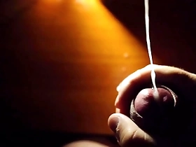 Close up and slowed down, solo boy’s uncut cock and fantastic cum shot