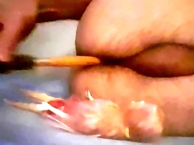 Gay masturbation and anal play with a sexy doll