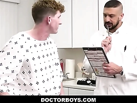 Straight boy gets an examination from two gay doctors in a threesome