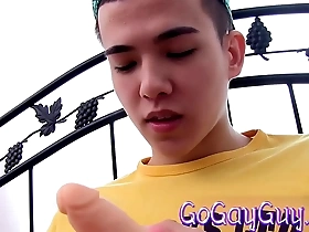 Asian boy’s solo pleasure with a big cock